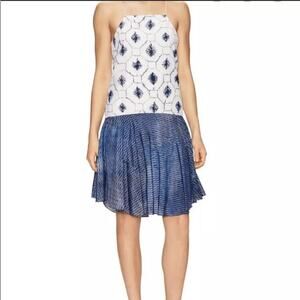Tibi Women's White Blue Akiko Print Ruffle Boutique Cami Dress Size 12